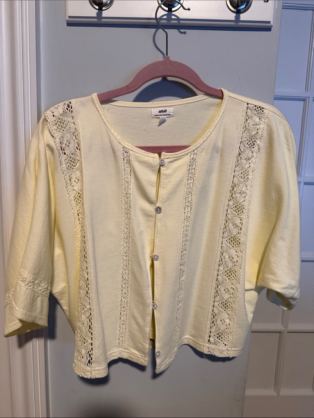 Ecru Lace-Trim Button Front Women's Top